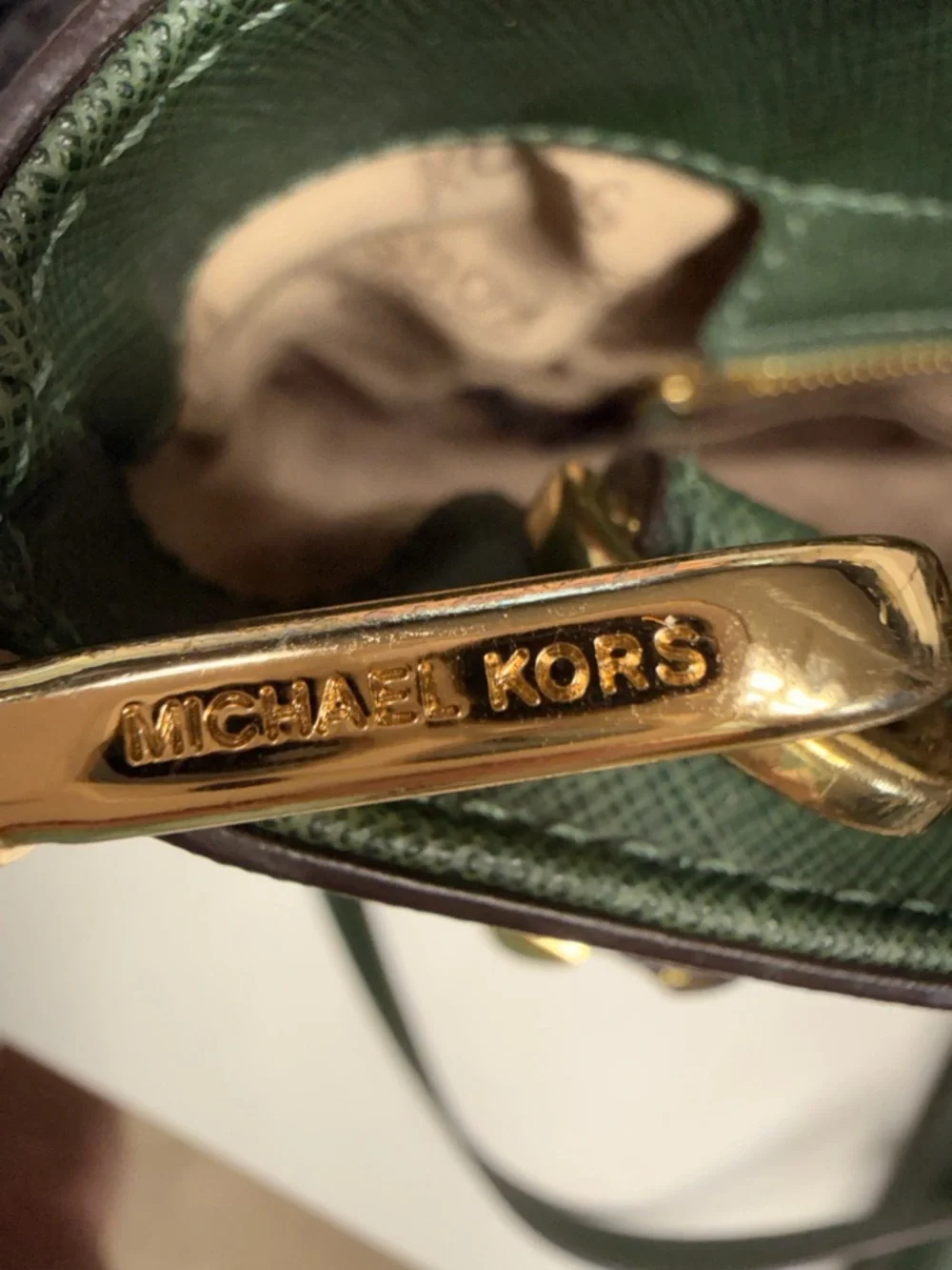 Michael Kors Forest Green Saffiano Satchel with Gold Hardware EUC